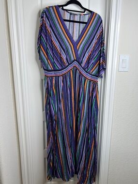 BloomChic Purple Multi-Stripe V-Neck Maxi Dress
